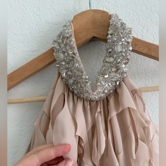 Catherine Regehr Formal Dress T Neck Bejeweled 100% Silk Spiral Hem Pink Medium - Picture 5 of 13